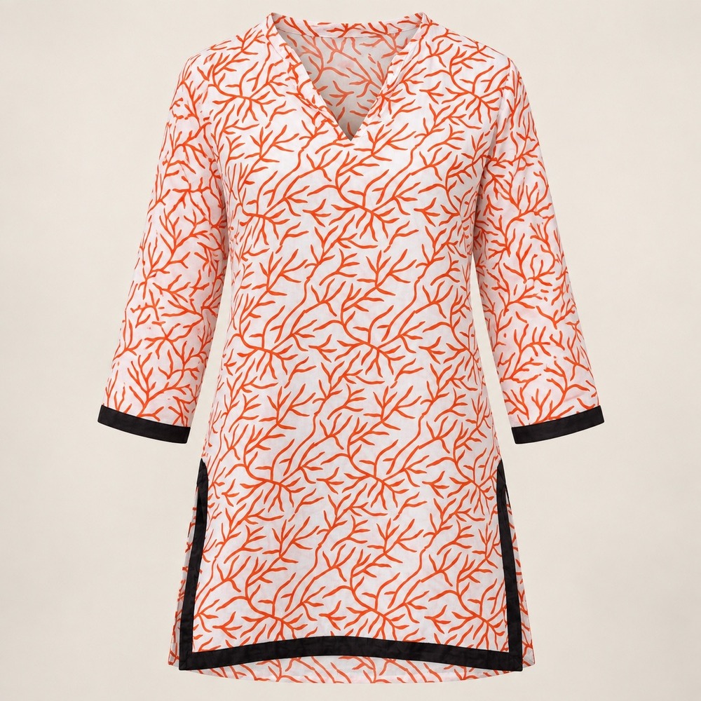 Roberta Roller Rabbit Tunic Top Womens XL Orange White Coral Coastal Cotton